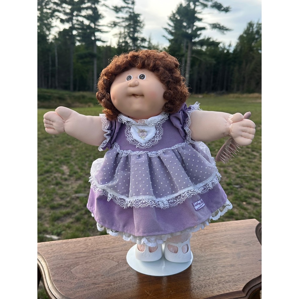 Vintage Cabbage Patch Kid Doll HM 18 Curly Brown Cornsilk Hair P Factory Purple